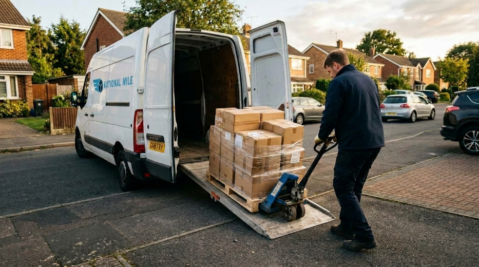 Stacked pallets ready for UK pallet network or dedicated courier collection
